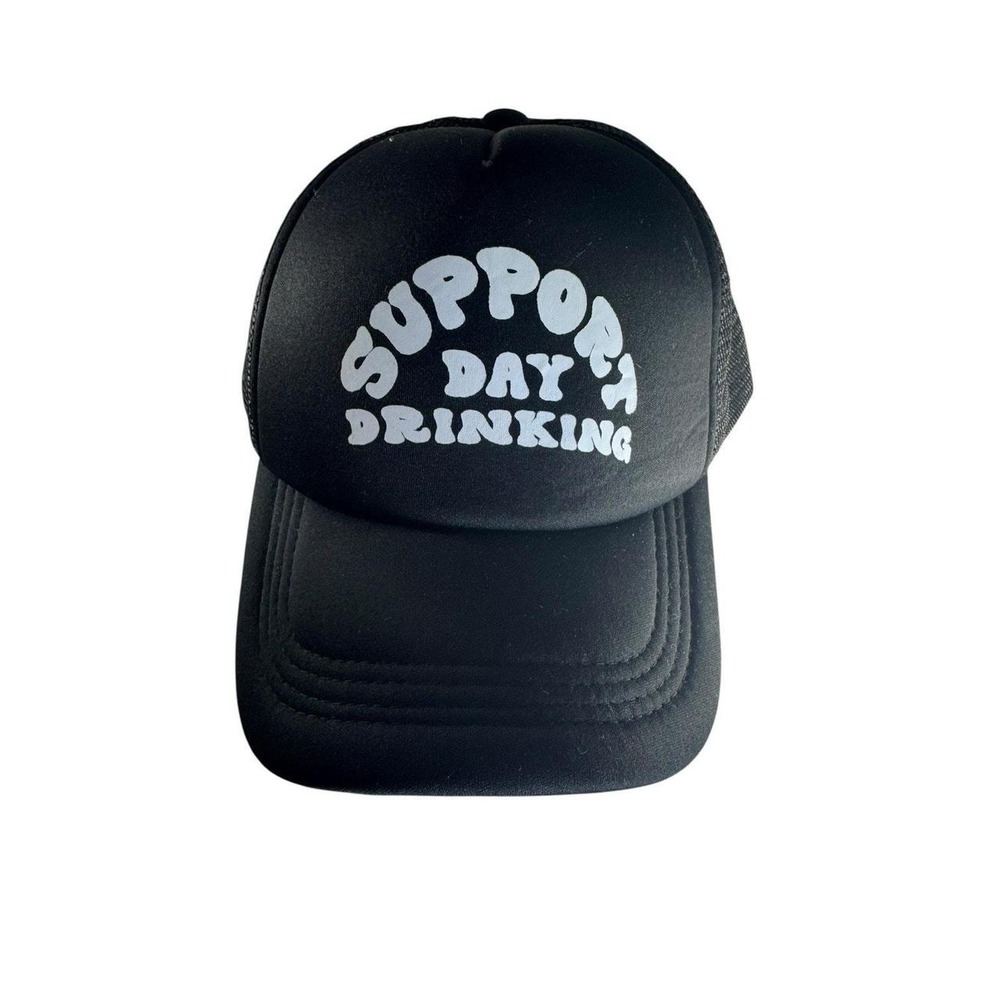 Support Day Drinking Trucker Hat Black Mesh Snapback Ball Cap Humor Joke Funny